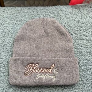 Salty Honey 'Blessed' Embroidered Knit Beanie - Taupe